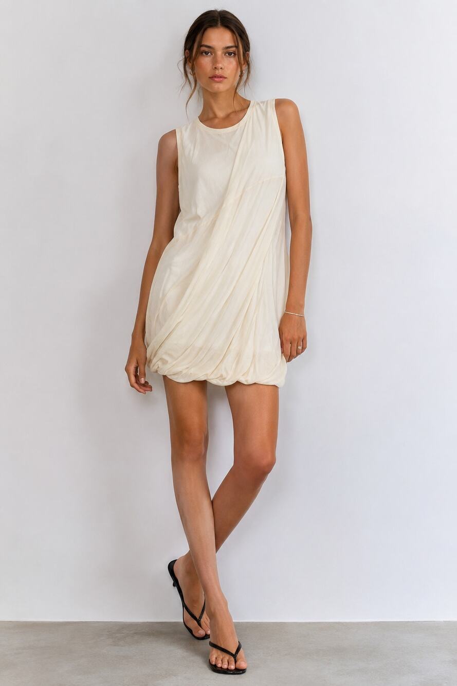 New with Tags Helmut Lang Bubble Stretch Overlay Jersey Soft  Dress Vanilla XS